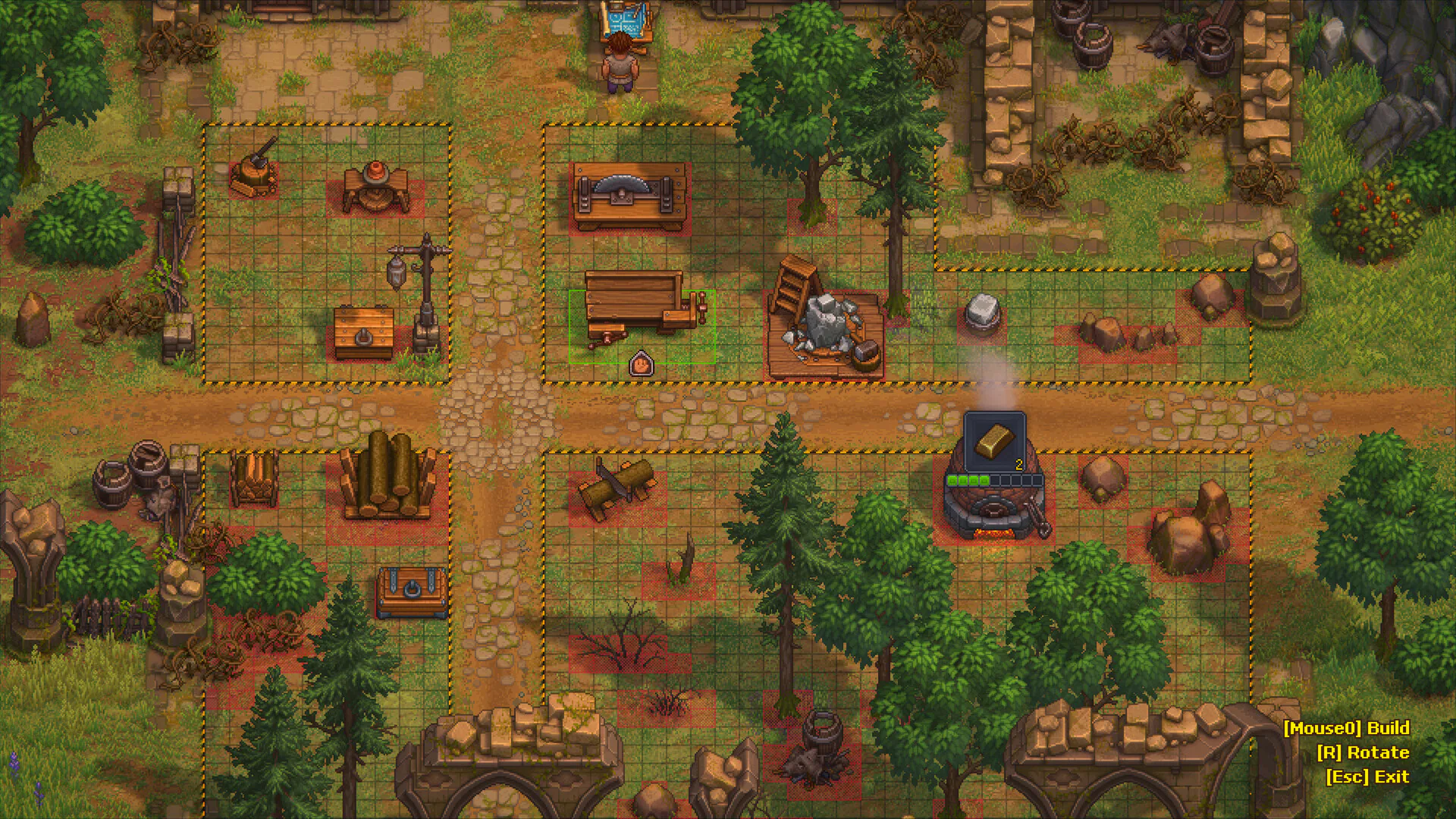 Graveyard Keeper 2 gameplay showing gardens and production stations