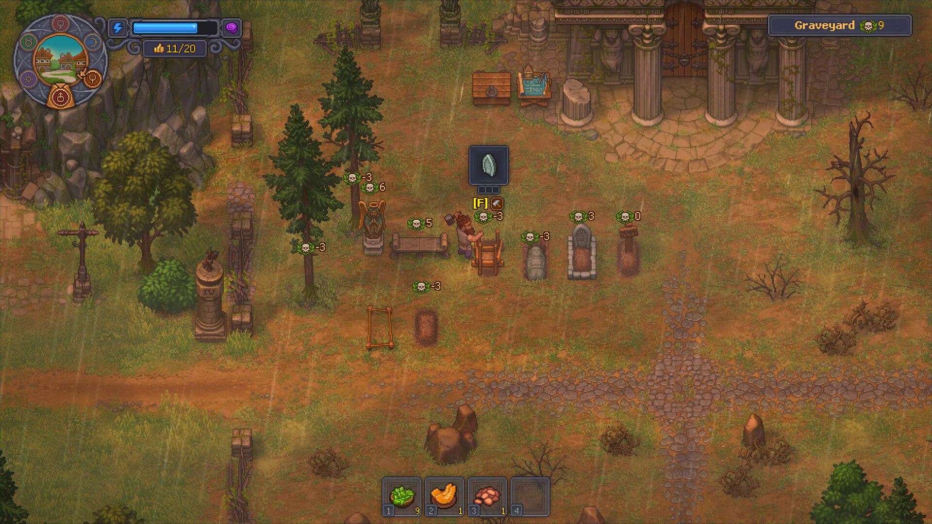 Graveyard Keeper 2 gameplay showing the cemetery